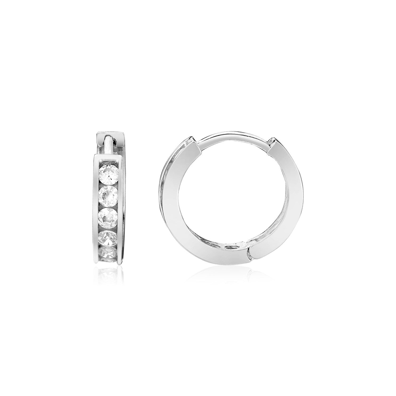 Sterling Silver Petite Hoop Earrings with Cubic Zirconias(3x10mm) in a sleek high-contrast midnight luxury editorial style