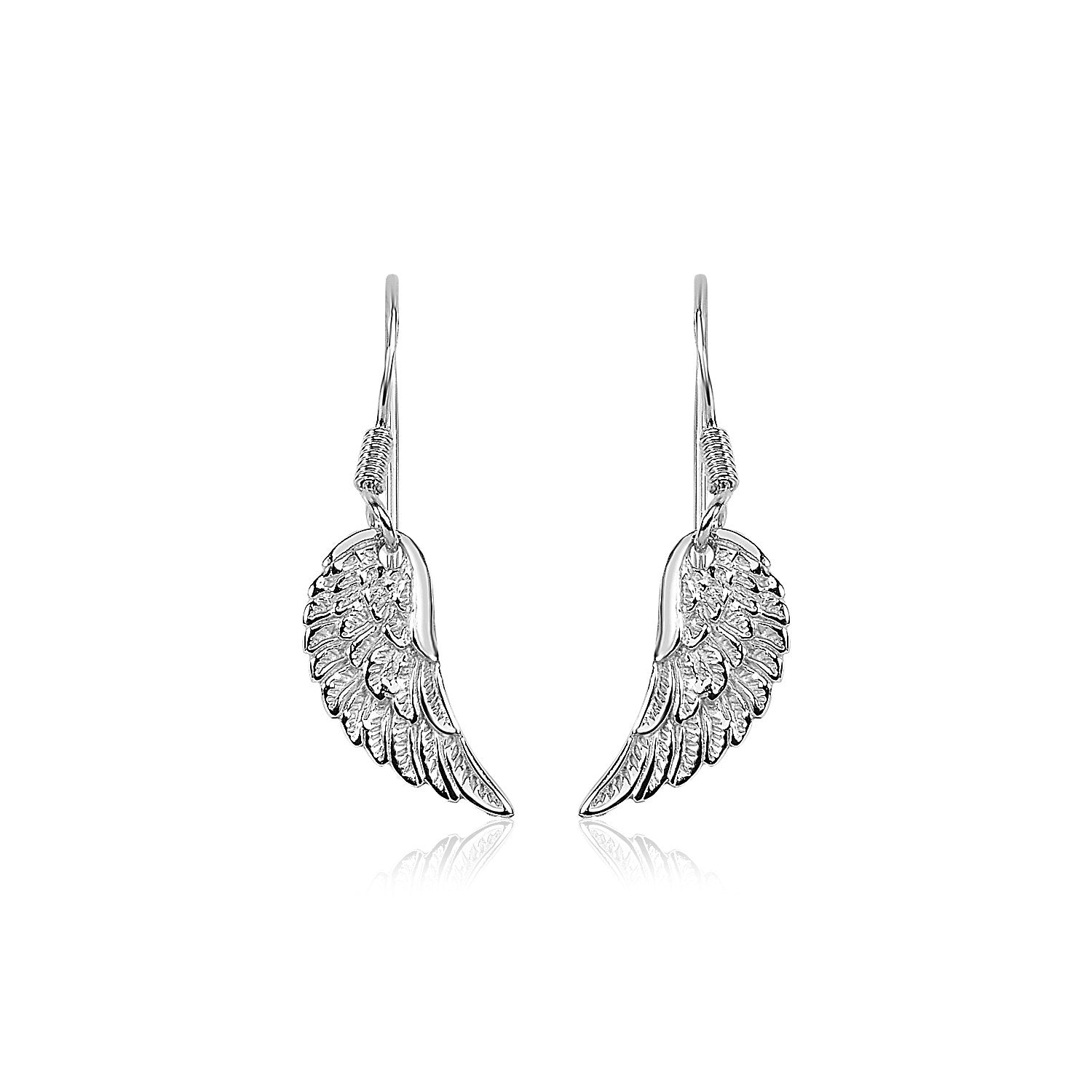 Sterling Silver Textured Angel Wing Earrings in a sleek high-contrast midnight luxury editorial style