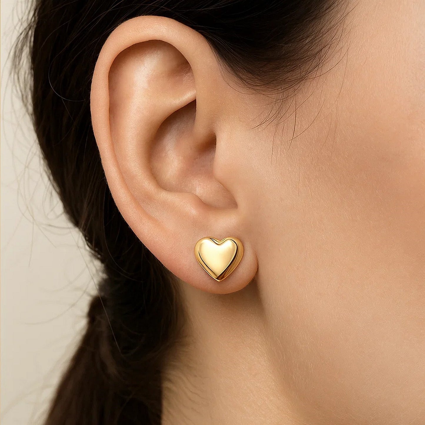 Puffed Up Heart Stud Earrings in 14K Yellow Gold