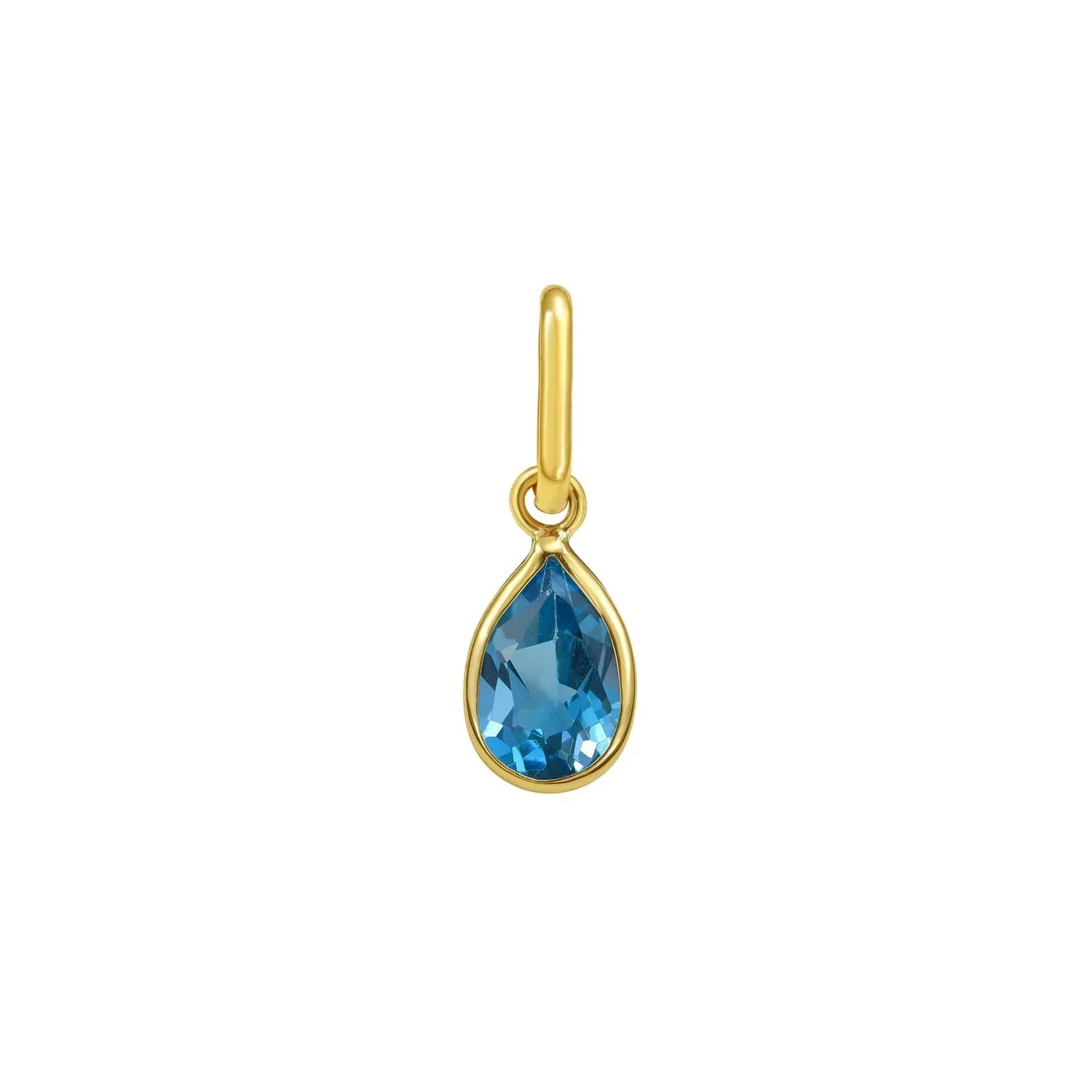 14K Yellow Gold Pear Blue Topaz Charm Pendant - Peelerie