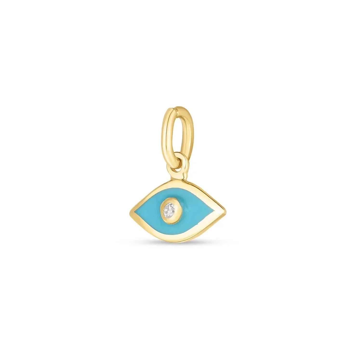 14k Yellow Gold Mini Blue Enamel Evil Eye Charm - Peelerie