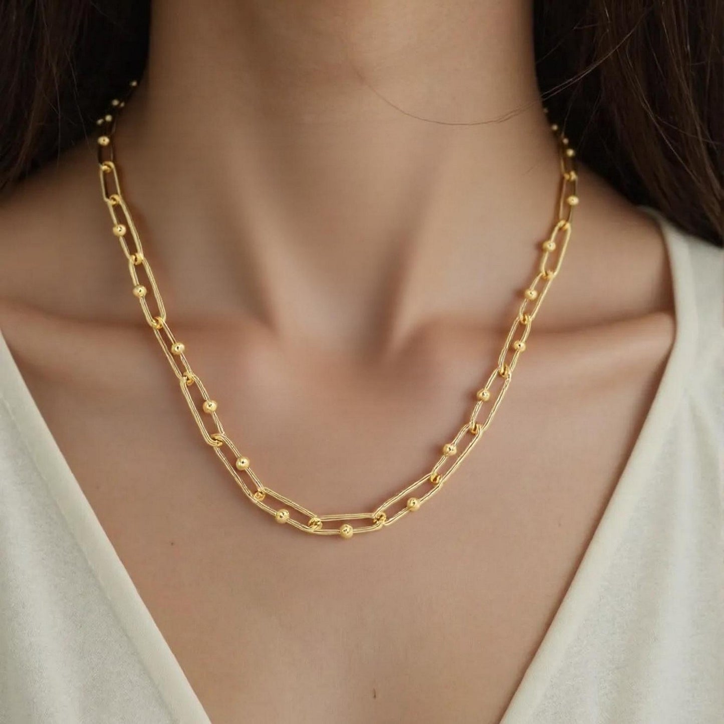 14k Yellow Gold High Polish Elongated Paperclip Jax Link Necklace