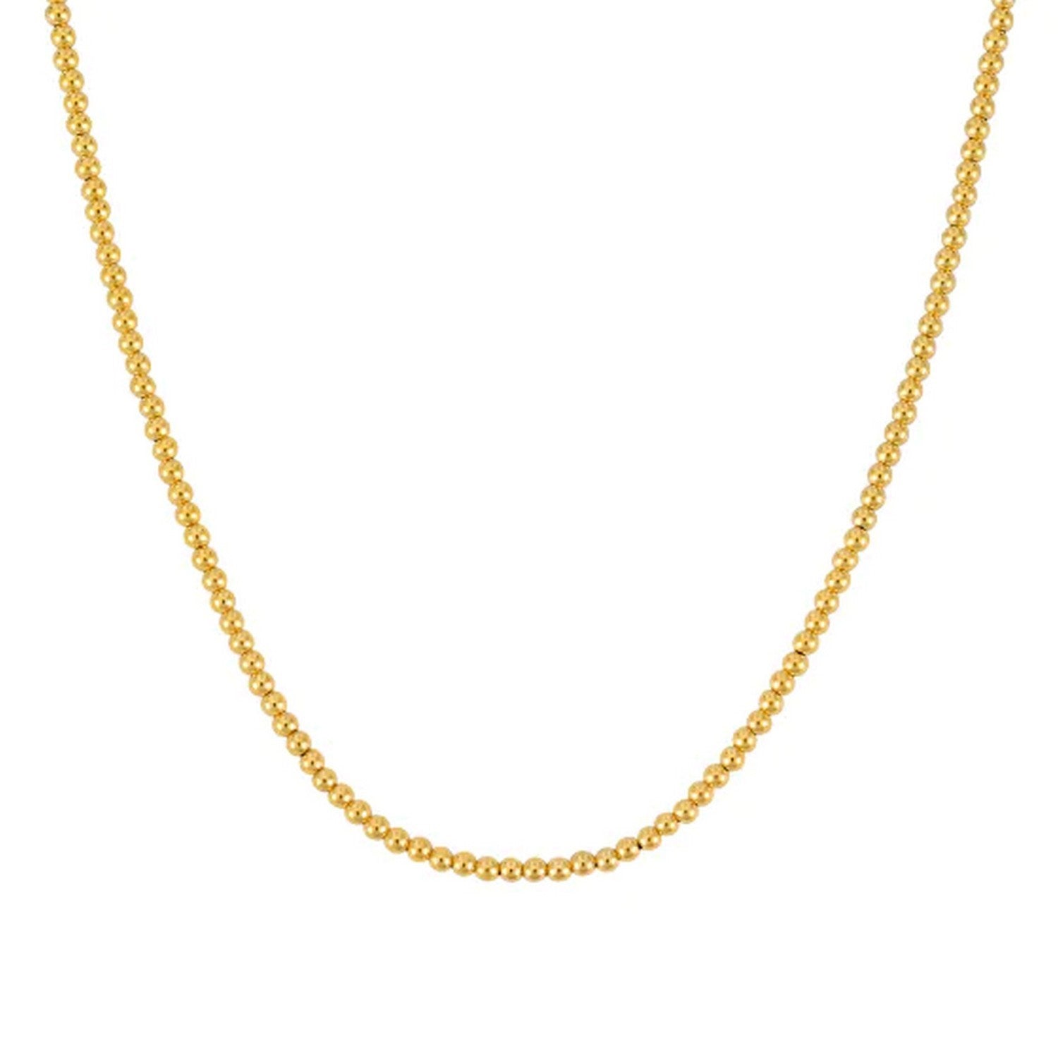 14k Yellow Gold Bead Chain (3mm) in a sleek high-contrast midnight luxury editorial style