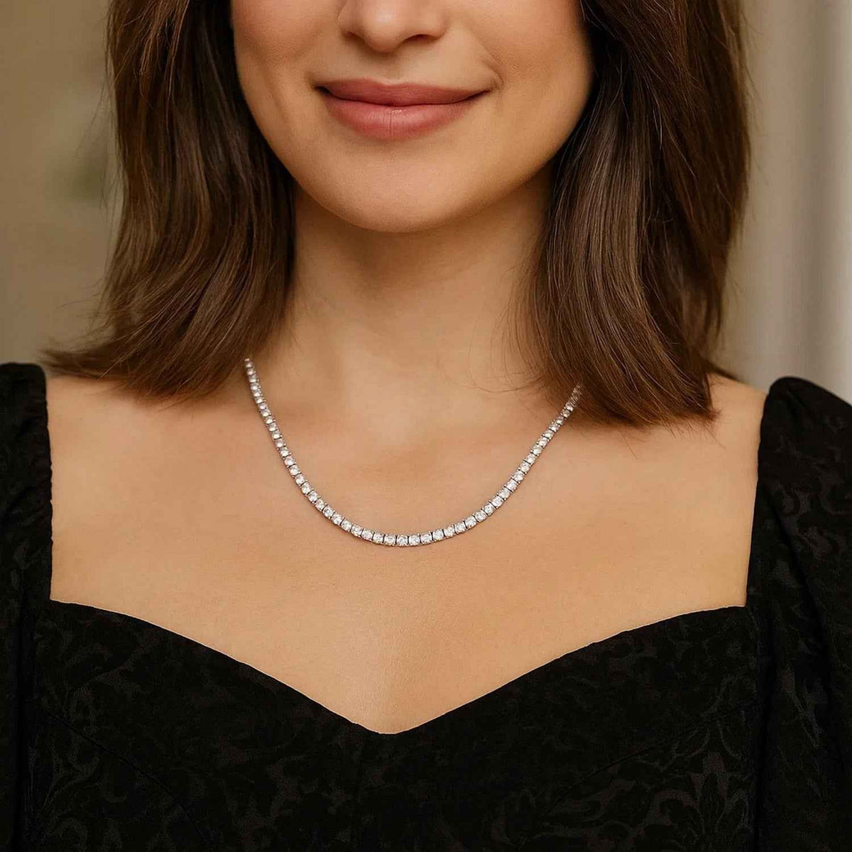 Sterling silver, rhodium plated necklace set with cubic zirconia