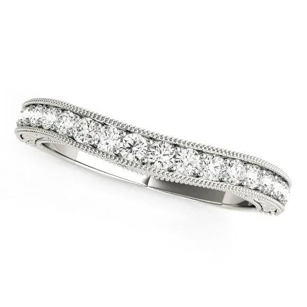 14k White Gold Bead Border Curved Diamond Wedding Ring (1/4 cttw) - Peelerie