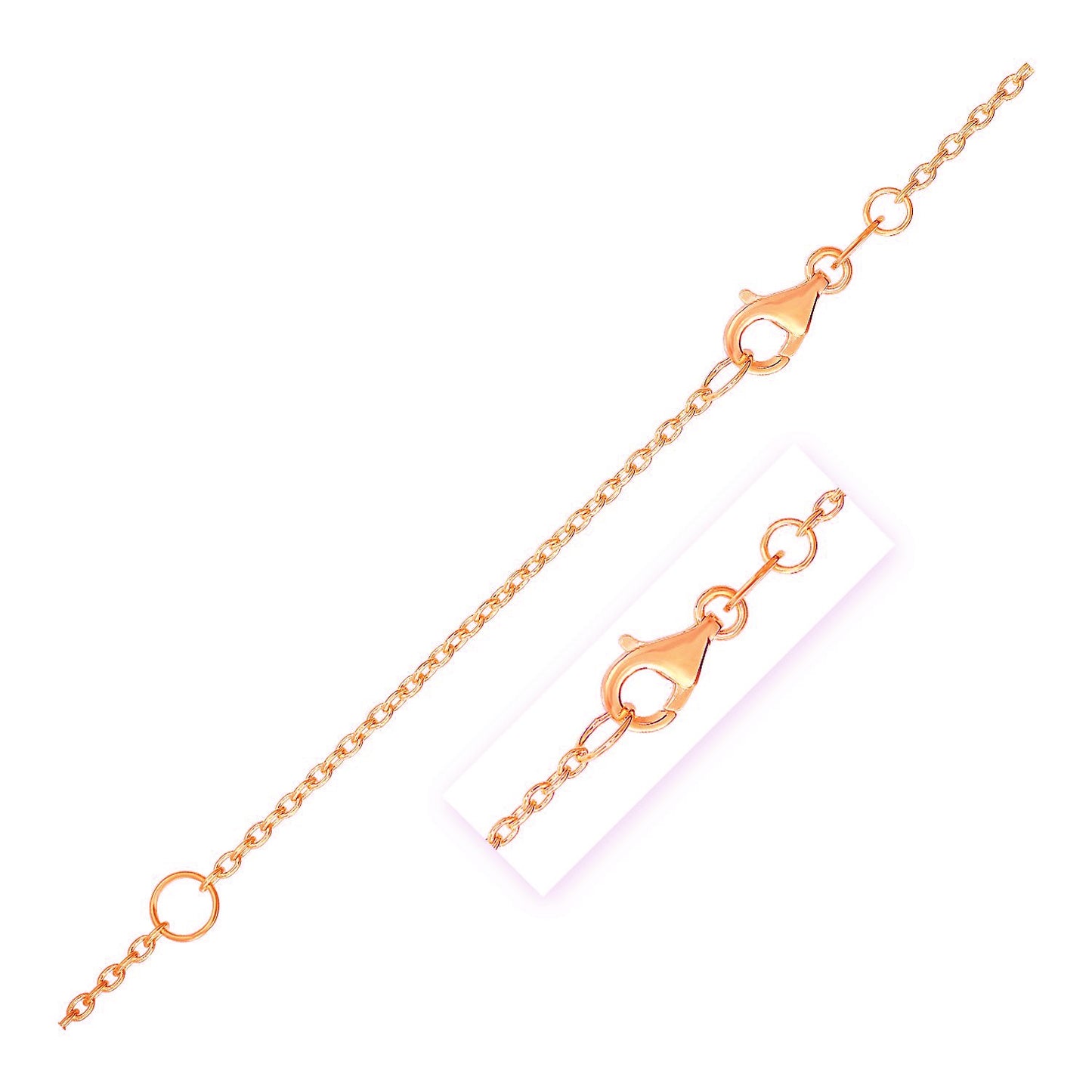 Extendable Cable Chain in 14k Rose Gold (1.50 mm) in a sleek high-contrast midnight luxury editorial style