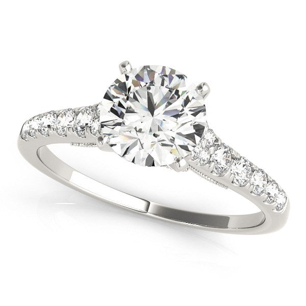 14k White Gold Diamond Engagement Ring With Single Row Band (1 3/4 cttw) in a sleek high-contrast midnight luxury editorial s