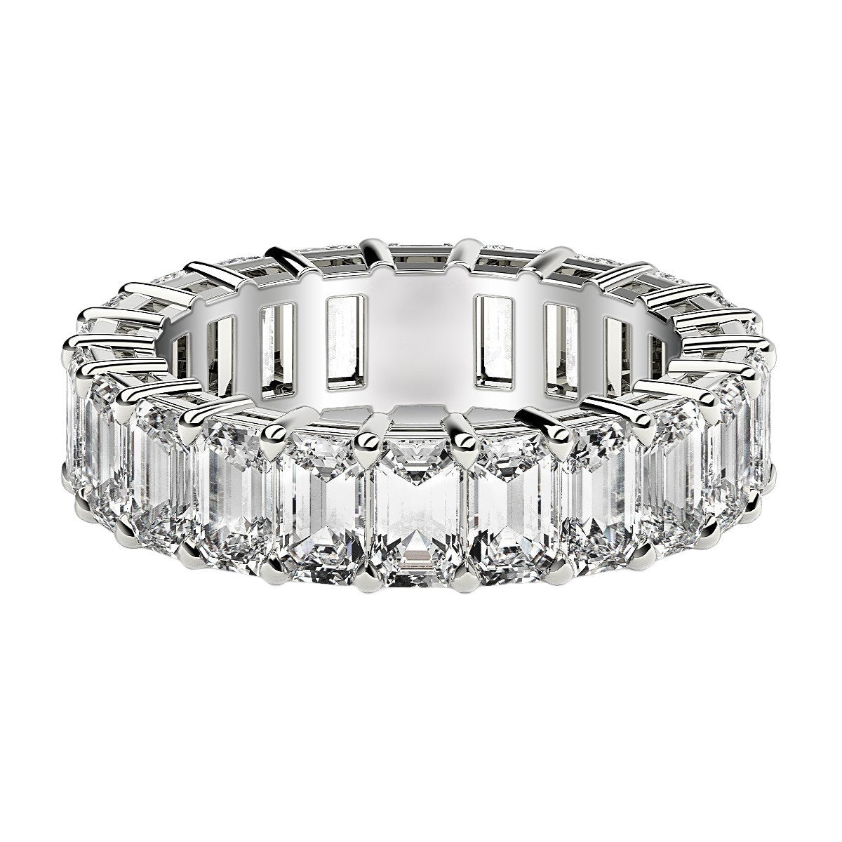 Emerald Cut Lab Grown Diamond Eternity Ring in 14k White Gold (6 cttw FG/VS2) - Peelerie
