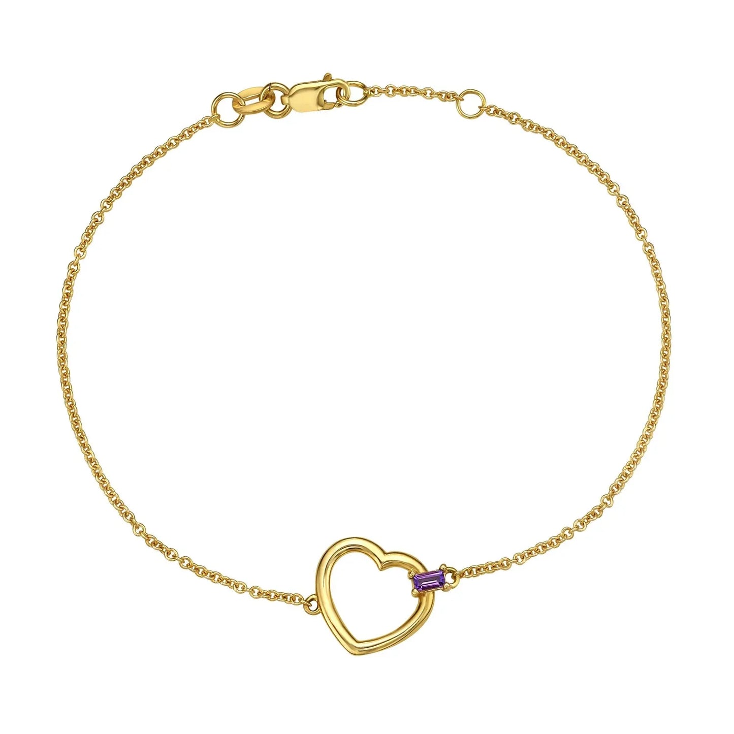 Amethyst Baguette Heart Bracelet in 14K Yellow Gold - Peelerie