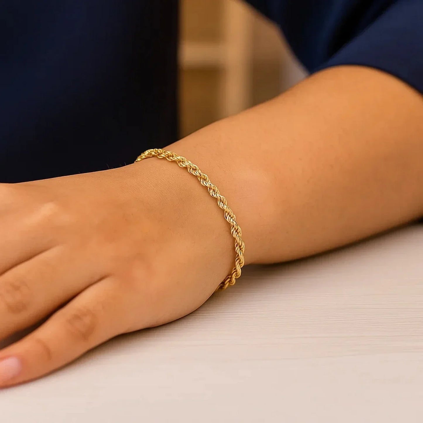 Lite Rope Chain Bracelet in 10k Yellow Gold (2.50 mm) - Peelerie