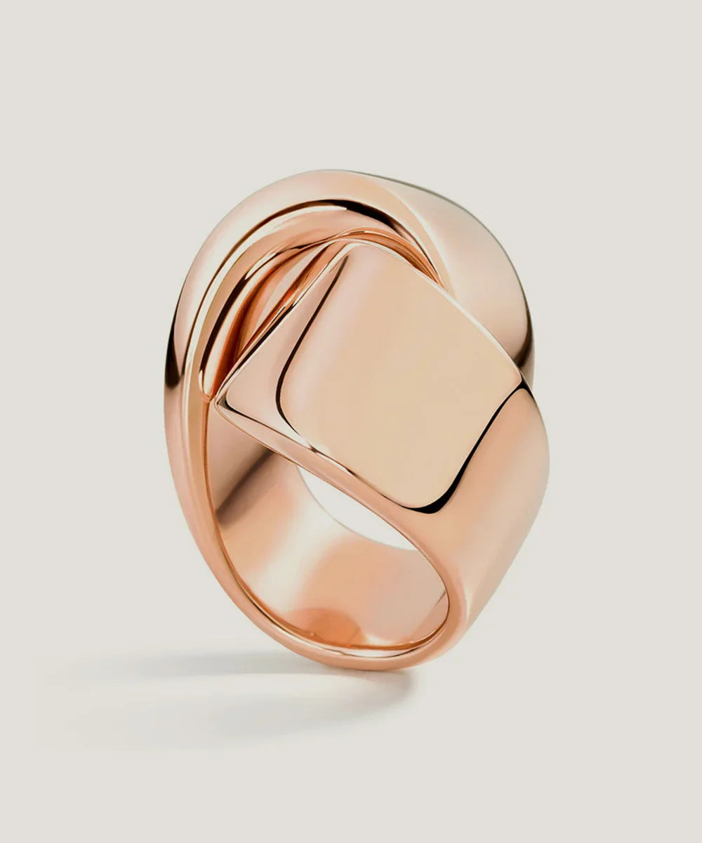 Gold Plated Geometric Wisp Ring in a sleek high-contrast midnight luxury editorial style