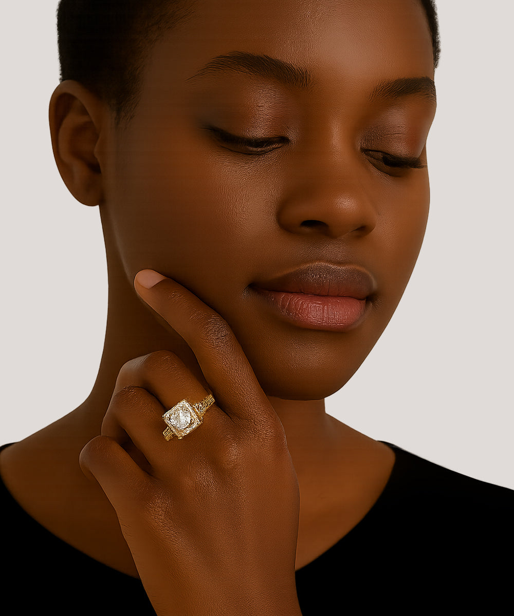 Peelerie jewelry piece in midnight luxury editorial product photo, high-contrast studio lighting
