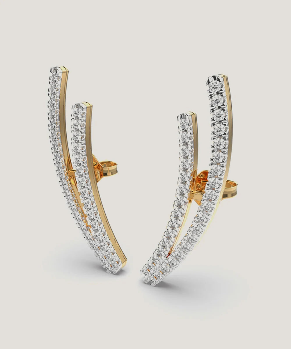 Diamond Half Hoop Earrings in a sleek high-contrast midnight luxury editorial style
