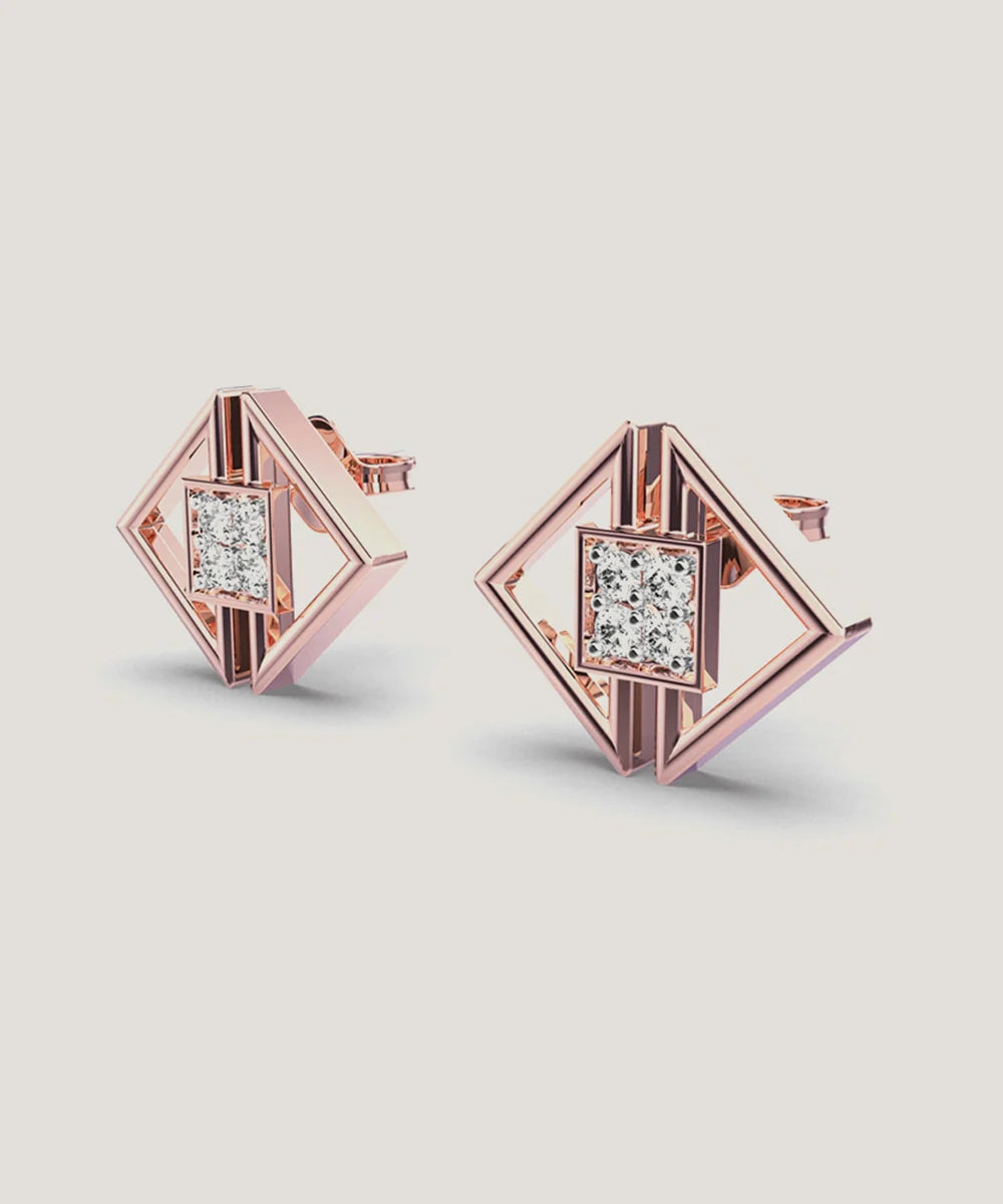 Triangle Stud Earrings in a sleek high-contrast midnight luxury editorial style