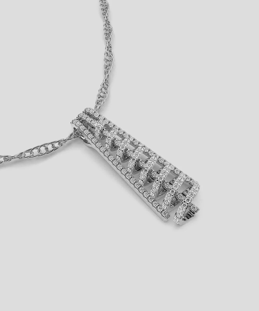 Classic Dangling Necklace in a sleek high-contrast midnight luxury editorial style