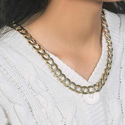 14k Two Tone Gold Pave Curb Chain (12.18 mm)