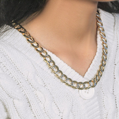 14k Two Tone Gold Pave Curb Chain (12.18 mm)