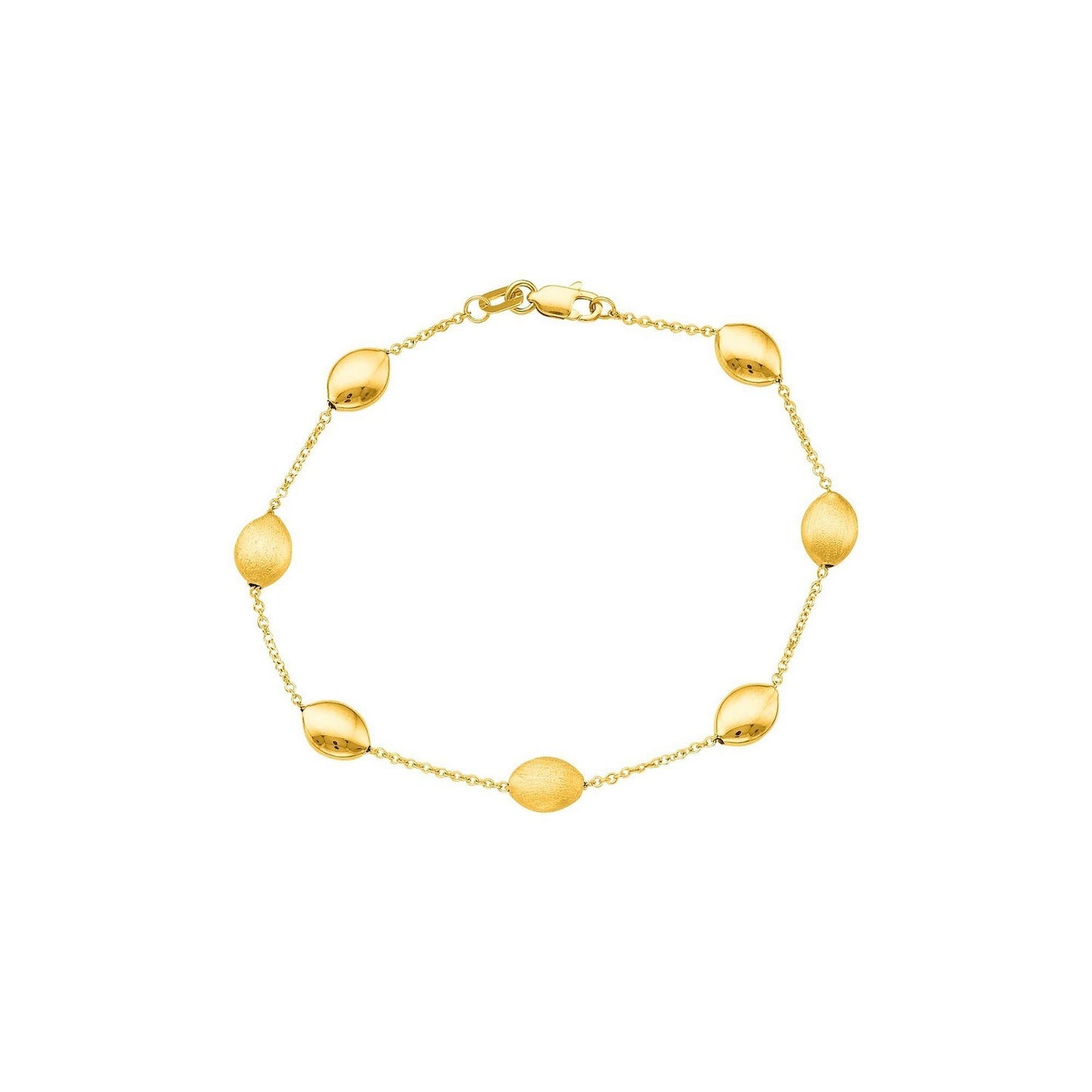 14k Yellow Gold Bracelet with Textured and Polished Pebble Stations (6.35 mm)