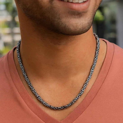 Sterling Silver Gunmetal Finish Byzantine Chain Necklace
