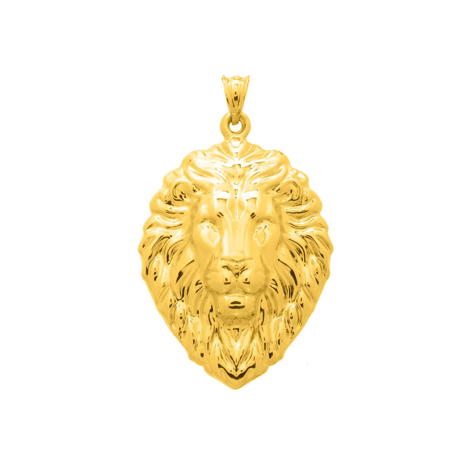 Lions Head Pendant in 14K Yellow Gold in a sleek high-contrast midnight luxury editorial style