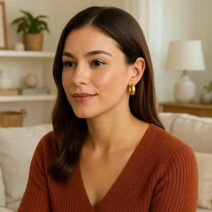 14k Yellow Gold Wide Medium Hoop Earrings with Snap Lock