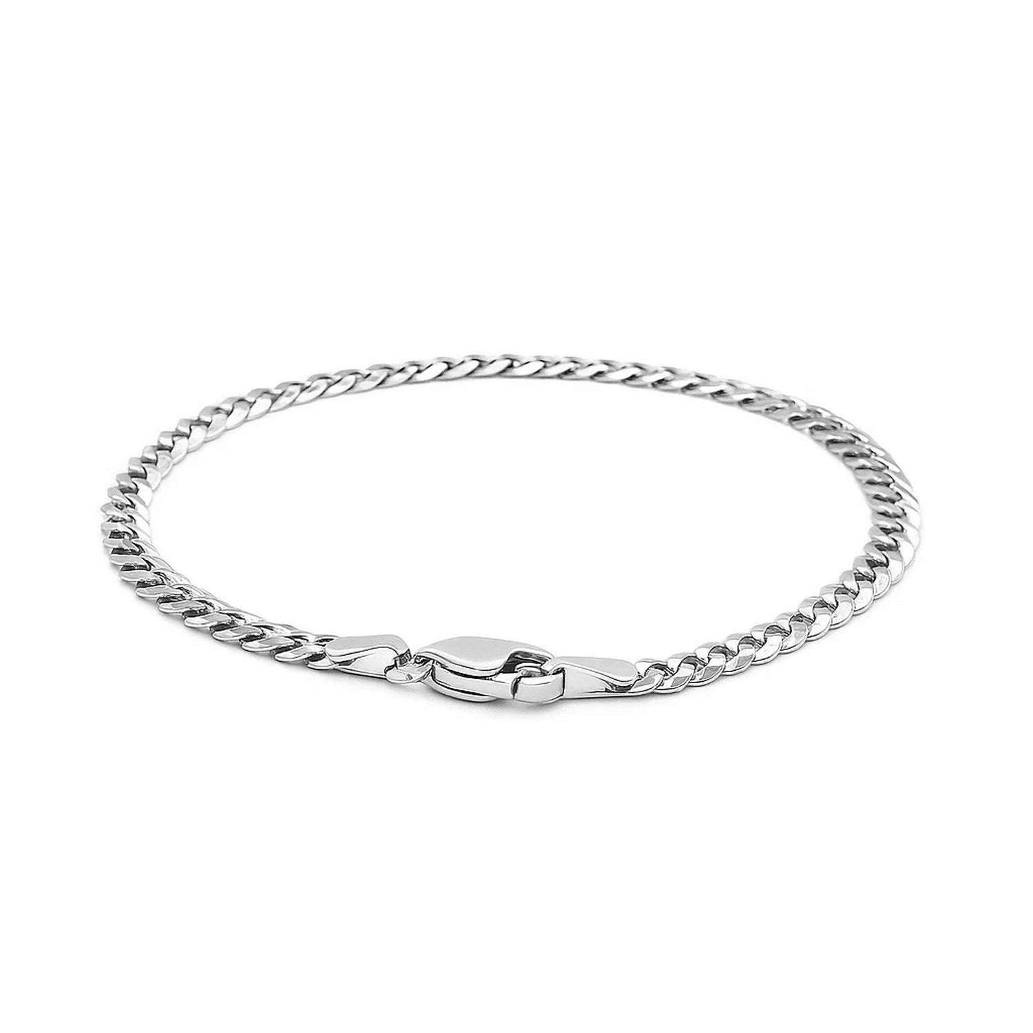 14k White Gold Solid Curb Bracelet (3.60 mm) - Peelerie