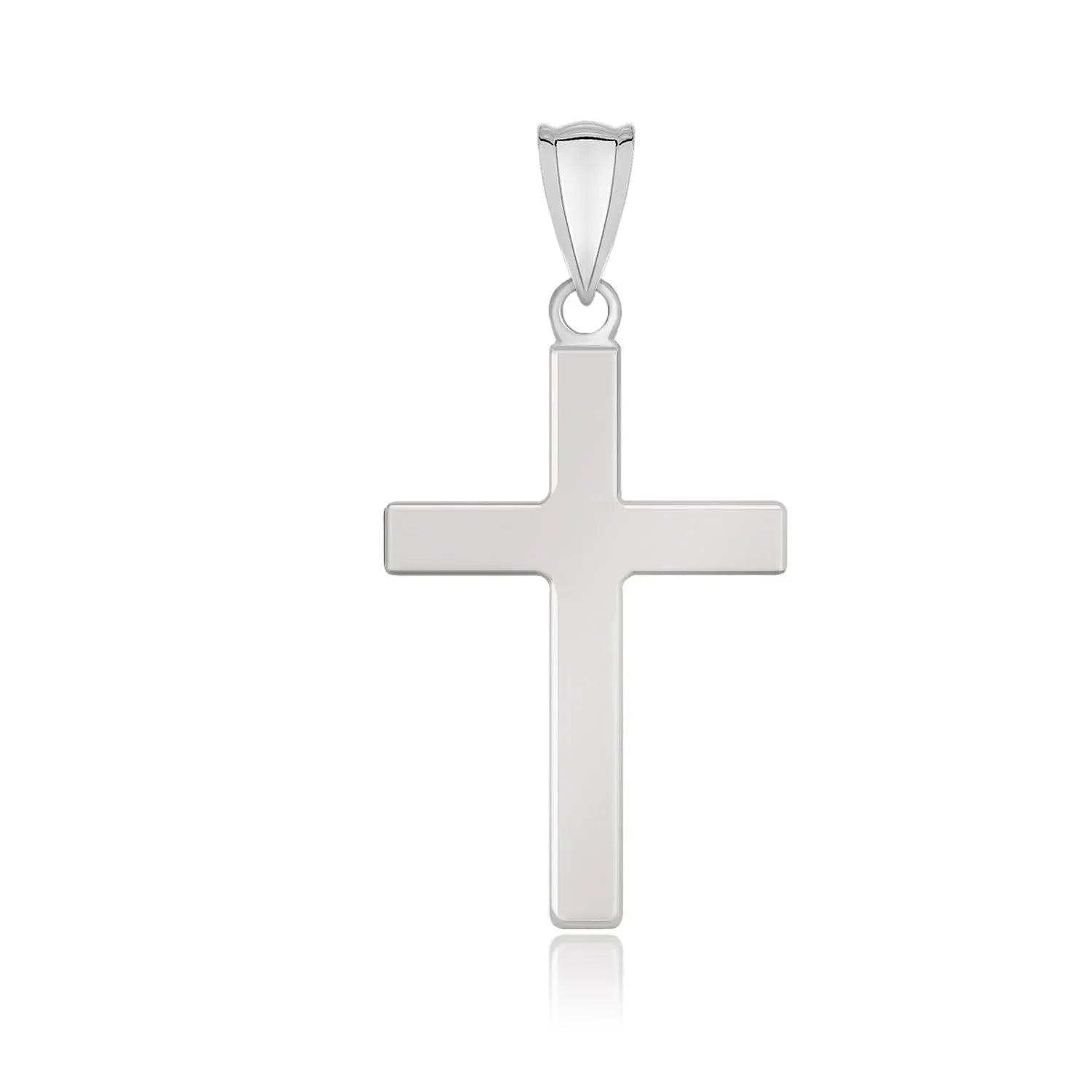 14k White Gold Flat Design Cross Pendant - Peelerie