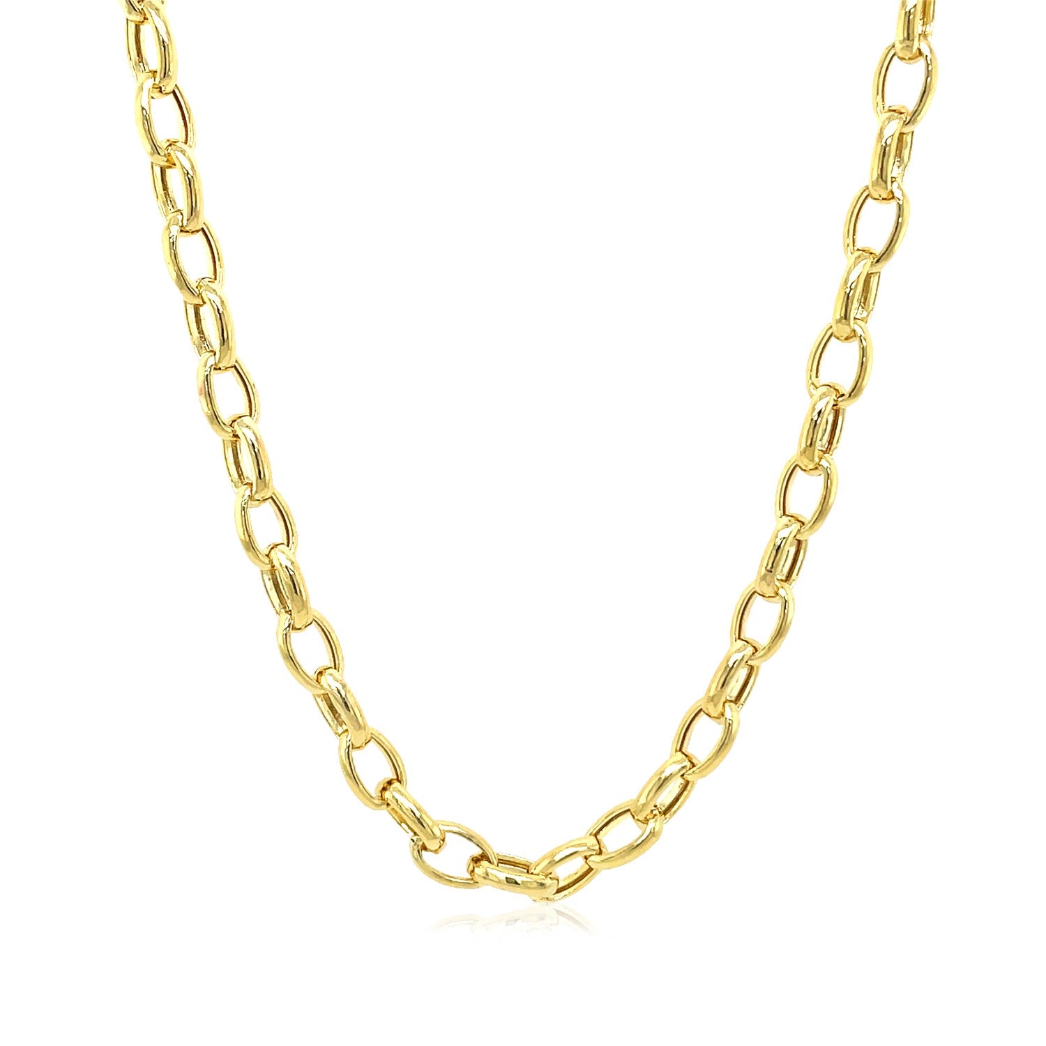 14k Yellow Gold Oval Rolo Chain (4.6 mm) in a sleek high-contrast midnight luxury editorial style