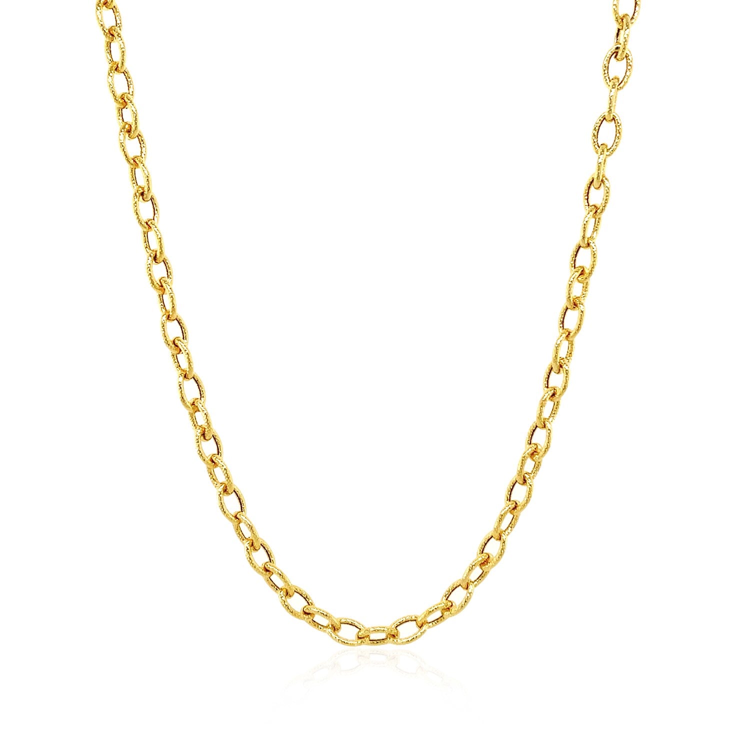 14k Yellow Gold Pendant Chain with Textured Links (3.3 mm) in a sleek high-contrast midnight luxury editorial style
