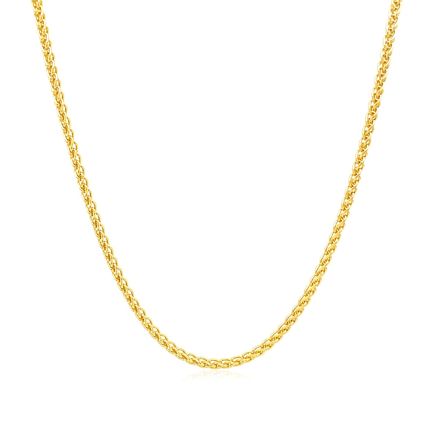 14k Yellow Gold Round Wheat Chain (1.5 mm) in a sleek high-contrast midnight luxury editorial style