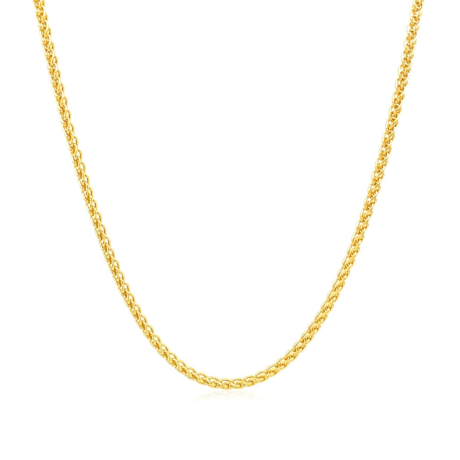 14k Yellow Gold Round Wheat Chain (1.5 mm) in a sleek high-contrast midnight luxury editorial style