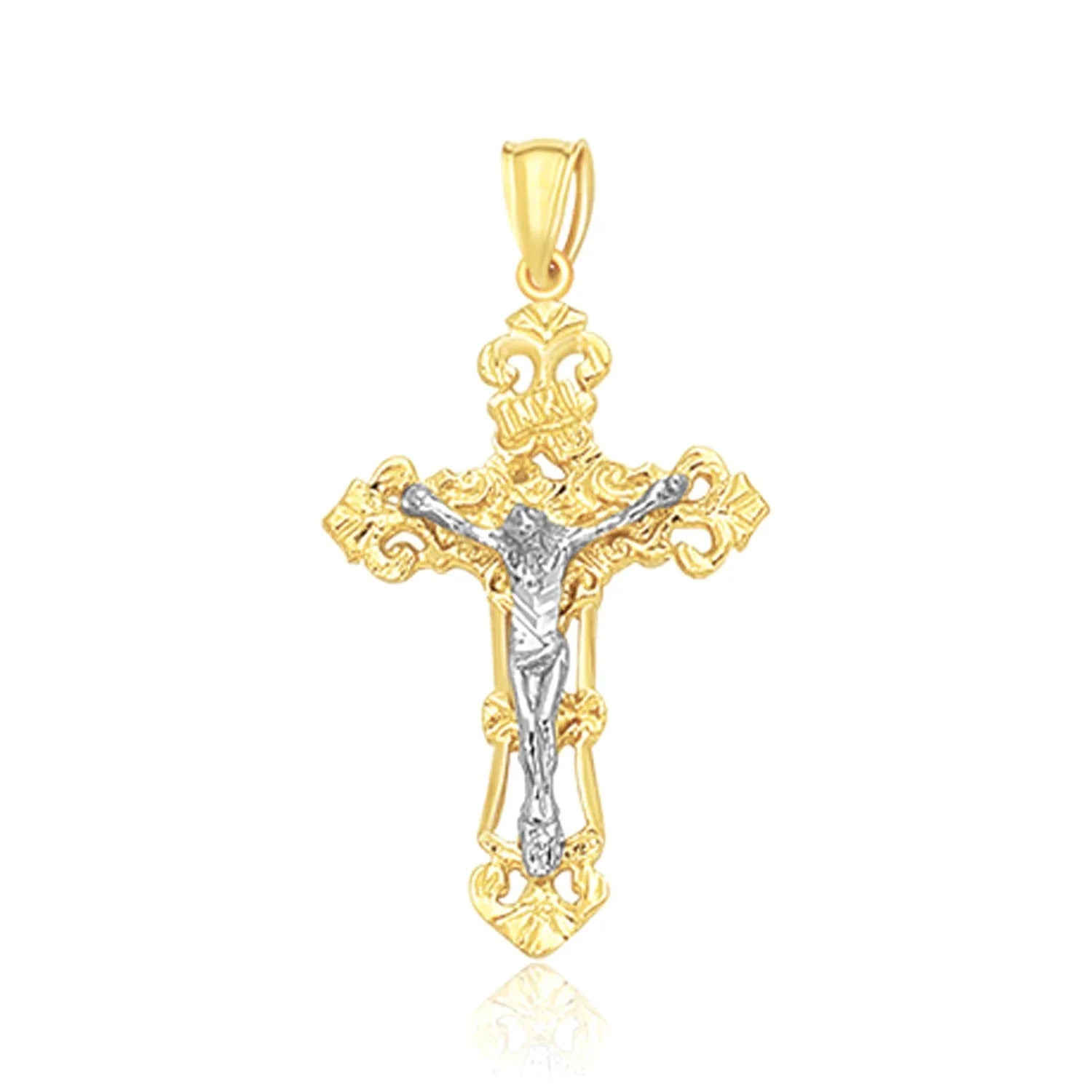 14k Two Tone Gold Cross Pendant - Peelerie