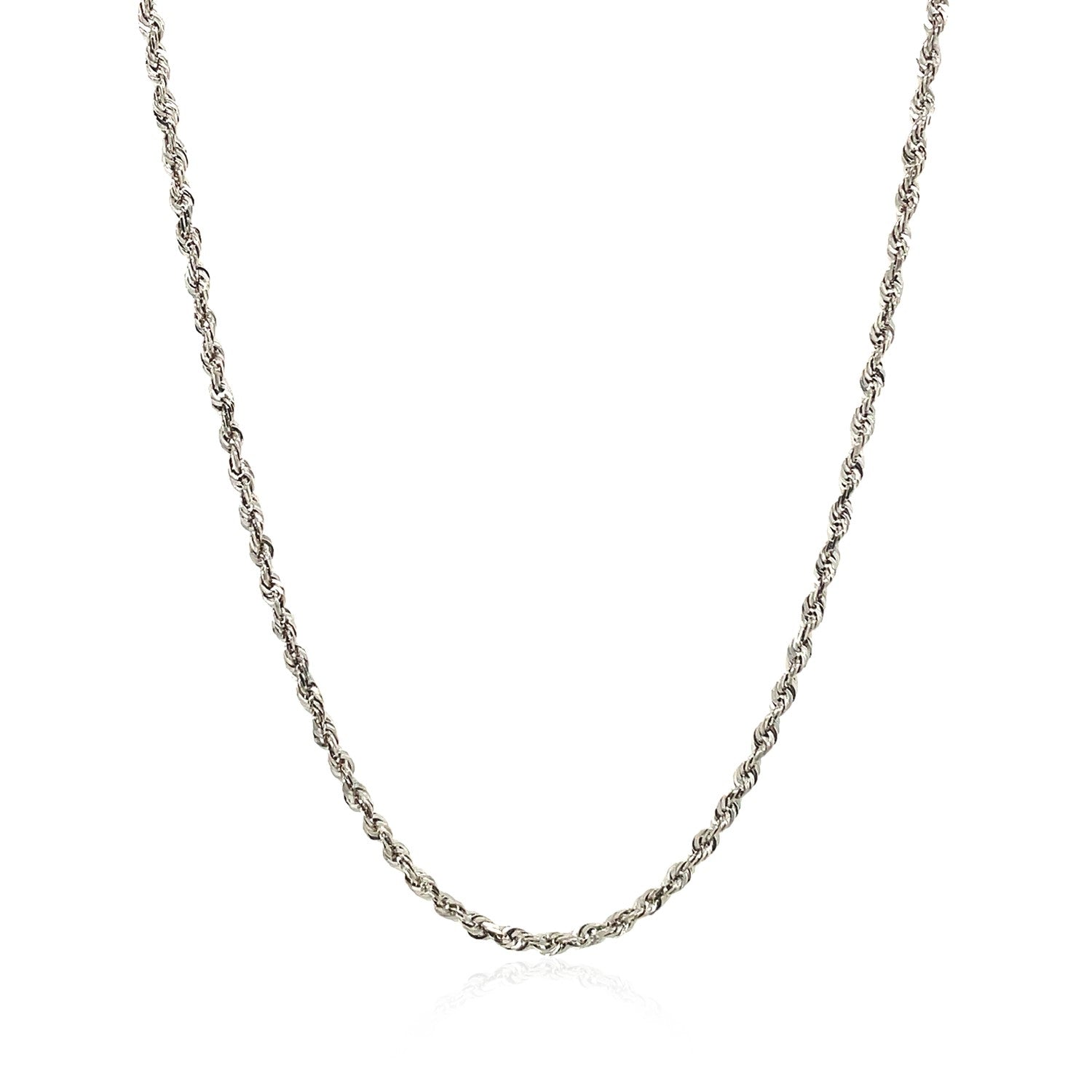 14k White Gold Solid Diamond Cut Rope Chain (1.80 mm) in a sleek high-contrast midnight luxury editorial style