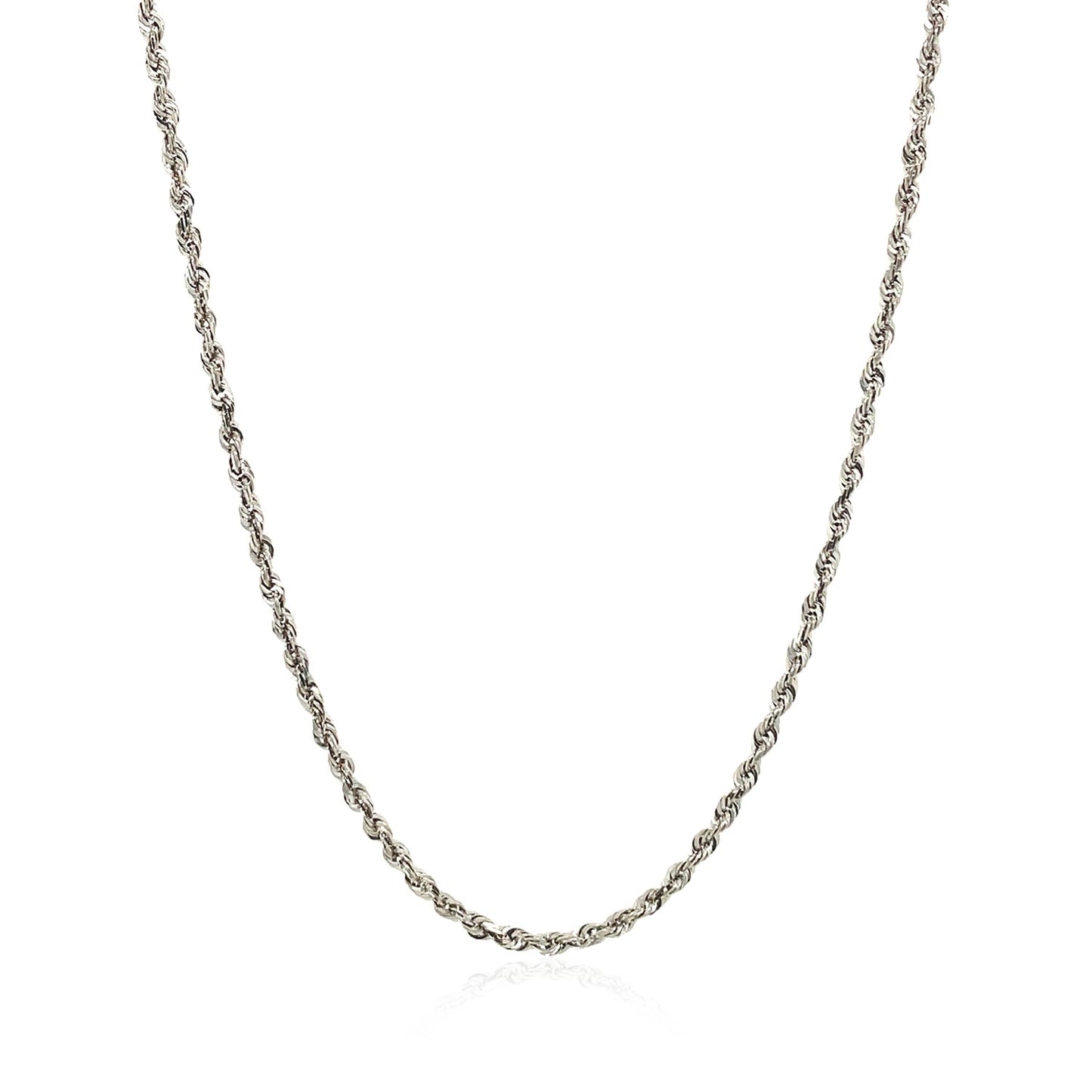 14k White Gold Solid Diamond Cut Rope Chain (1.80 mm) in a sleek high-contrast midnight luxury editorial style