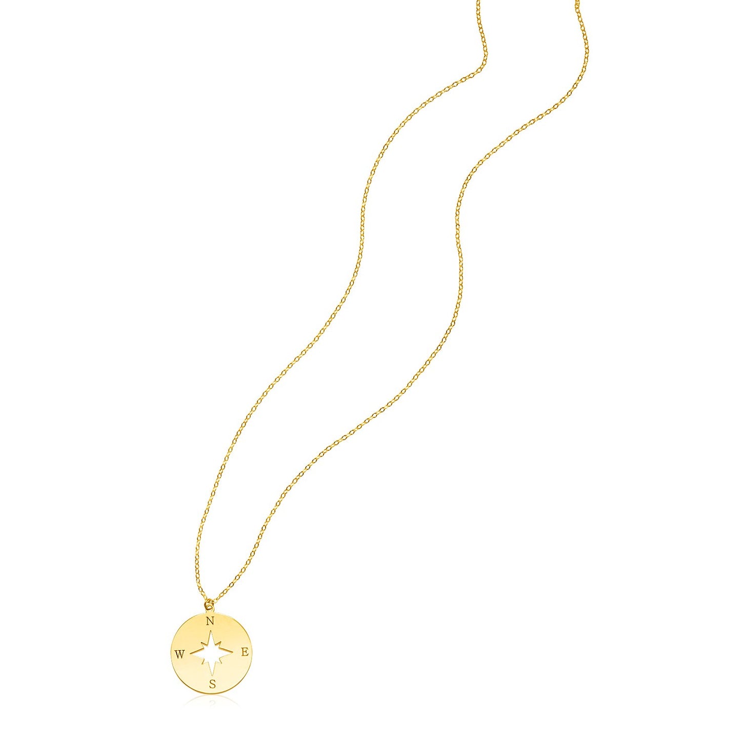 14K Yellow Gold Necklace with Compass in a sleek high-contrast midnight luxury editorial style