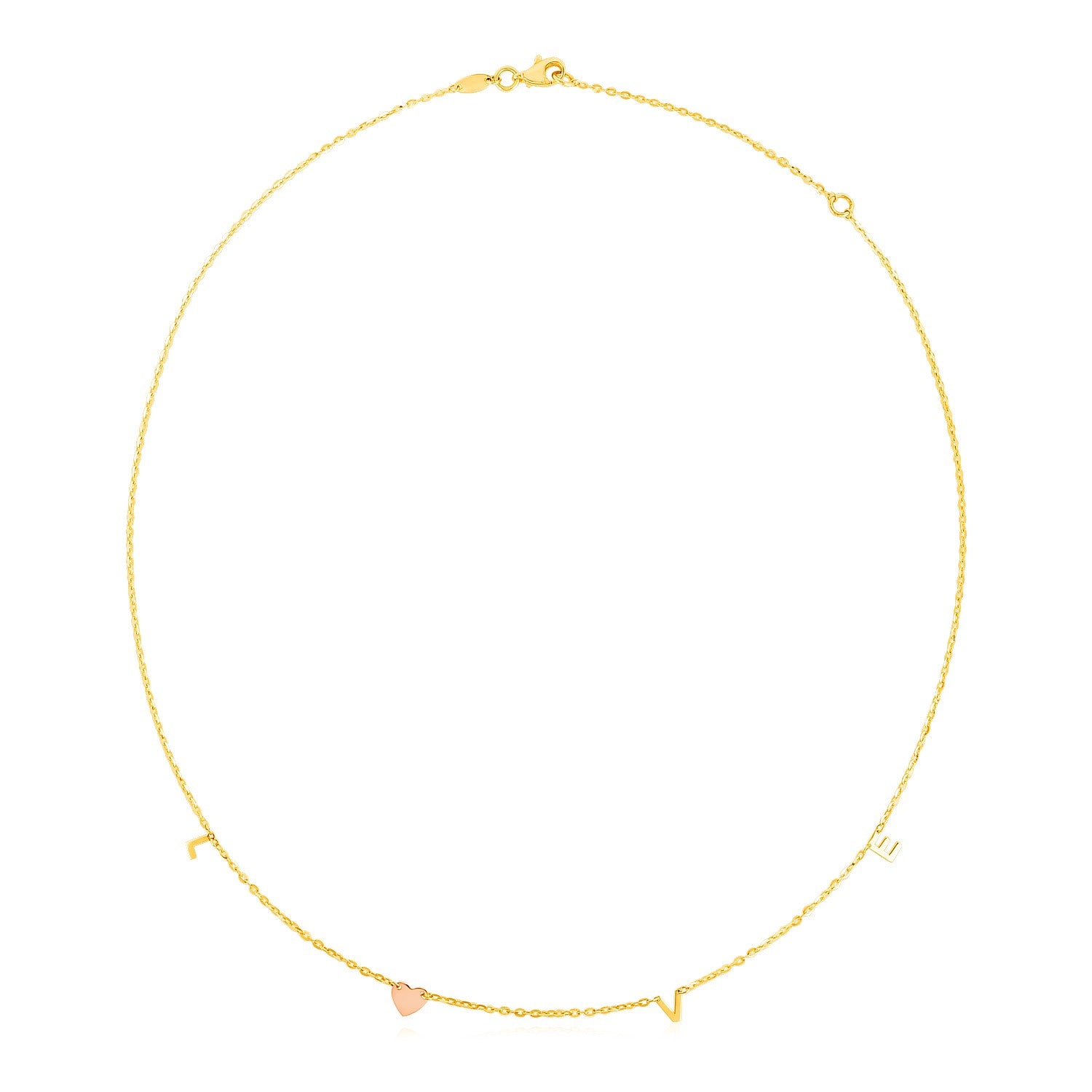 14k Two Tone Gold Love Necklace in a sleek high-contrast midnight luxury editorial style