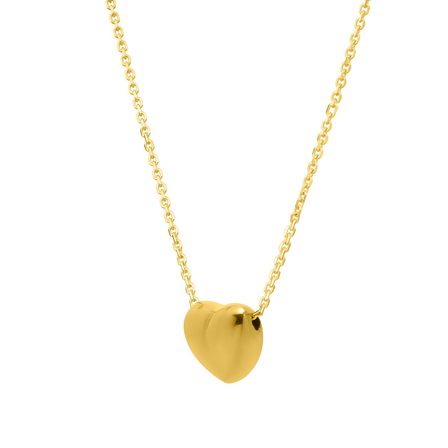 Small Puffed Heart Necklace in 14K Yellow Gold in a sleek high-contrast midnight luxury editorial style
