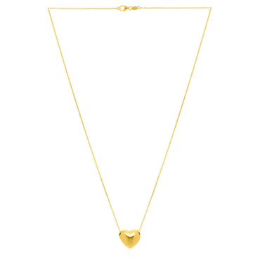 Small Puffed Heart Necklace in 14K Yellow Gold