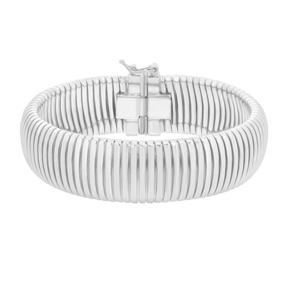 Sterling Silver Rhodium Plated Thick Tubogas Bracelet (16.00 mm)