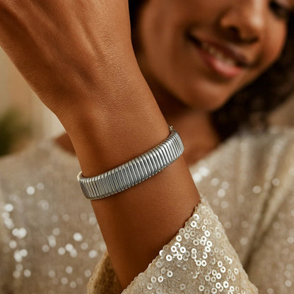 Sterling Silver Rhodium Plated Thick Tubogas Bracelet (16.00 mm)
