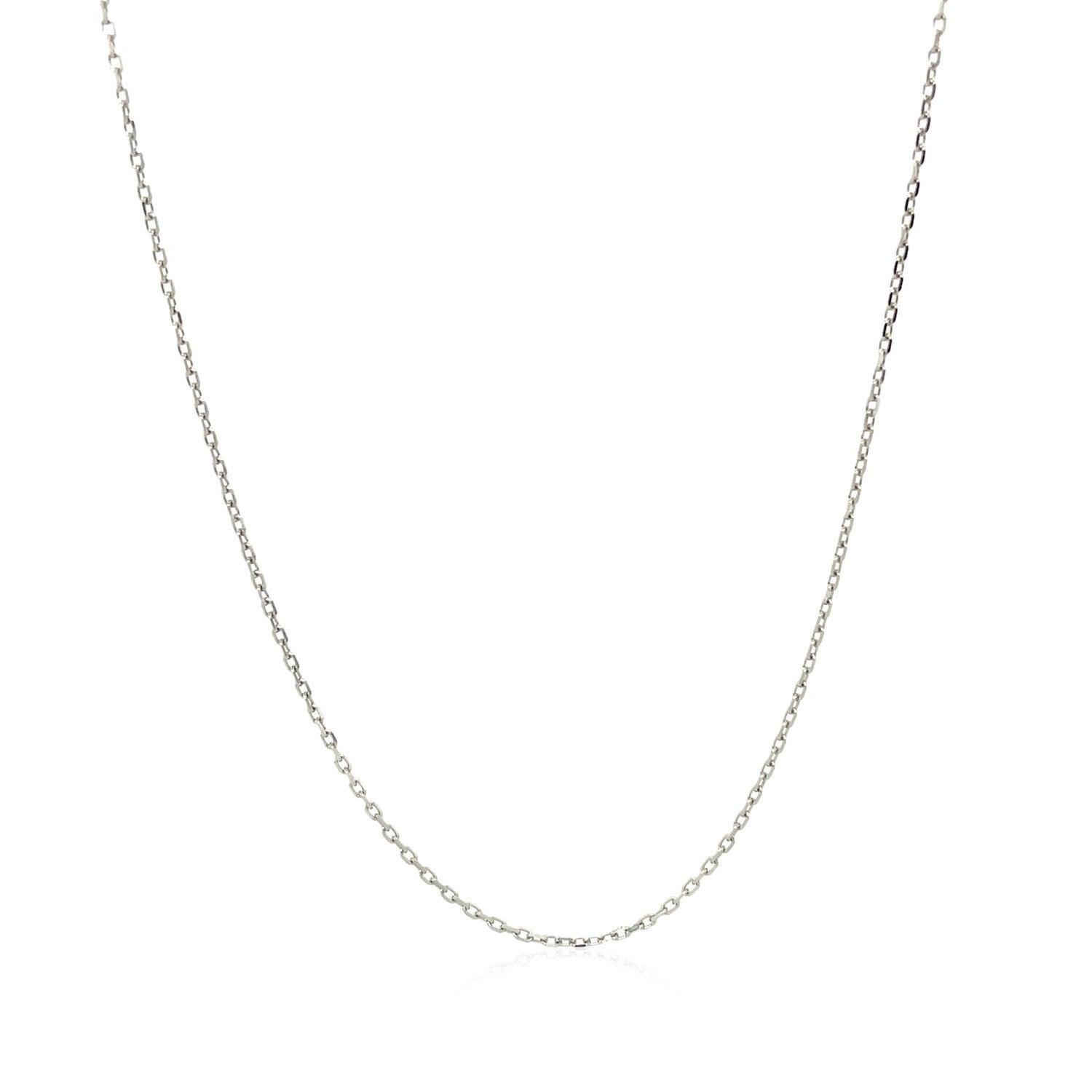 14k White Diamond Cut Cable Link Chain (0.87 mm) in a sleek high-contrast midnight luxury editorial style