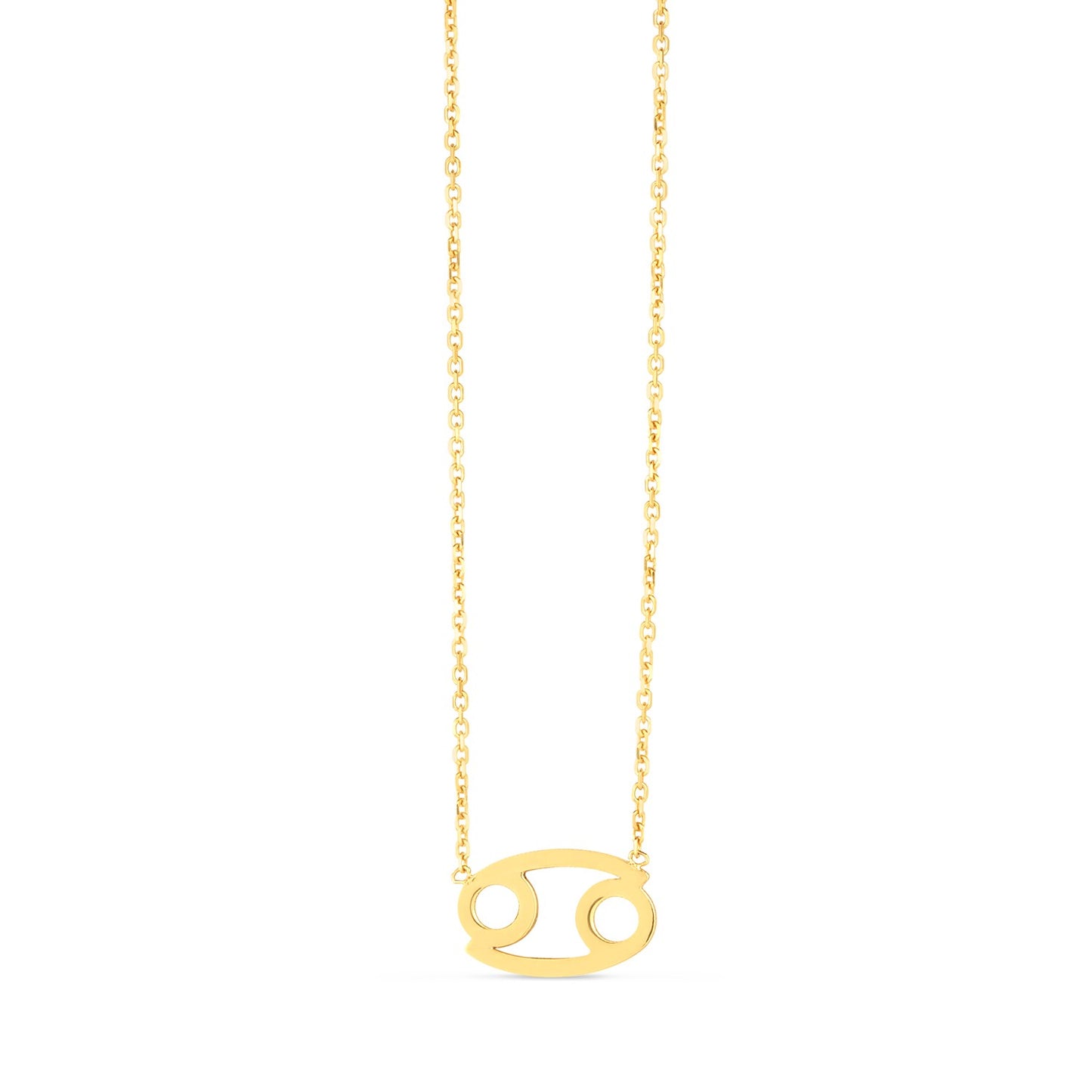14K Yellow Gold Cancer Necklace in a sleek high-contrast midnight luxury editorial style