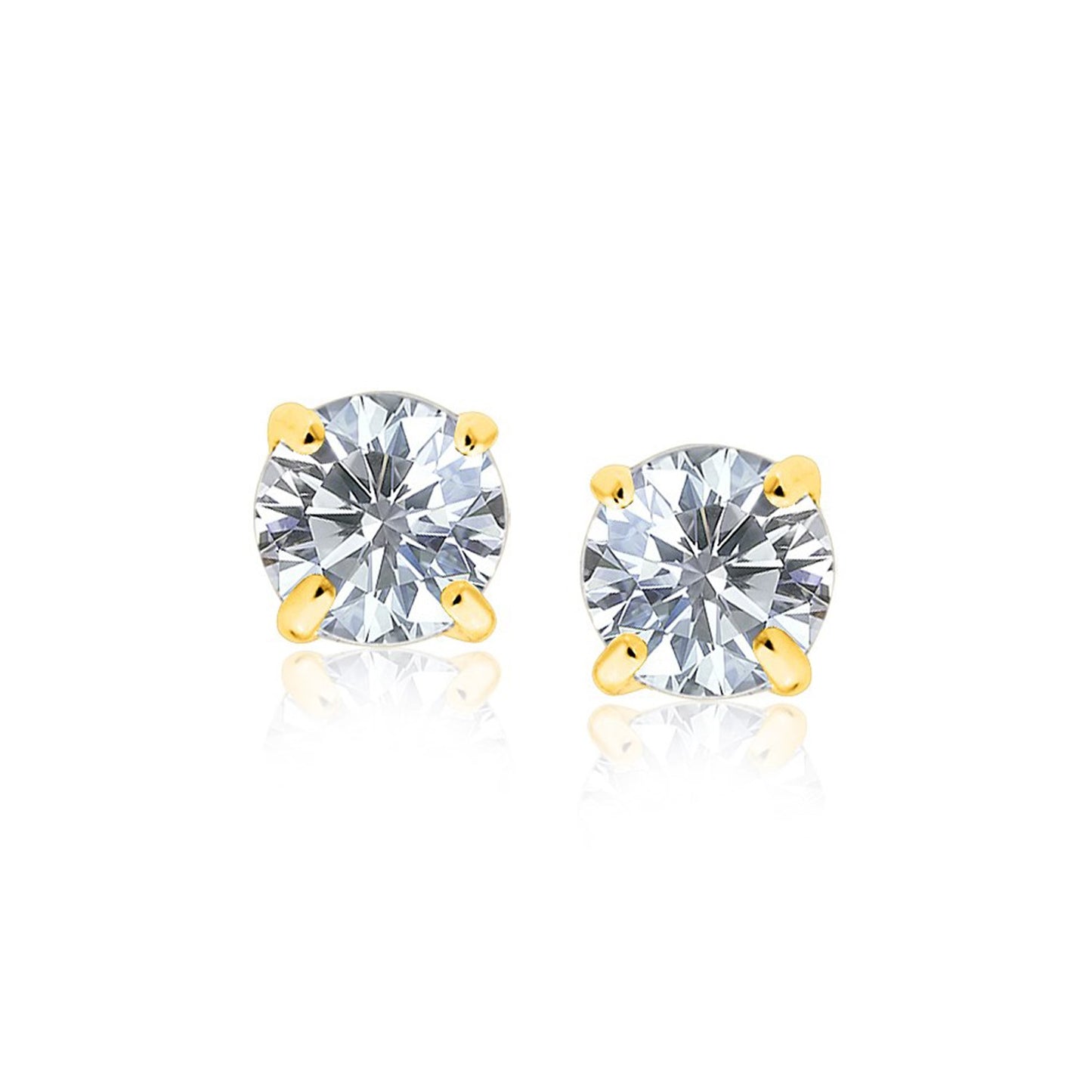 14k Yellow Gold 8.0mm Round CZ Stud Earrings in a sleek high-contrast midnight luxury editorial style