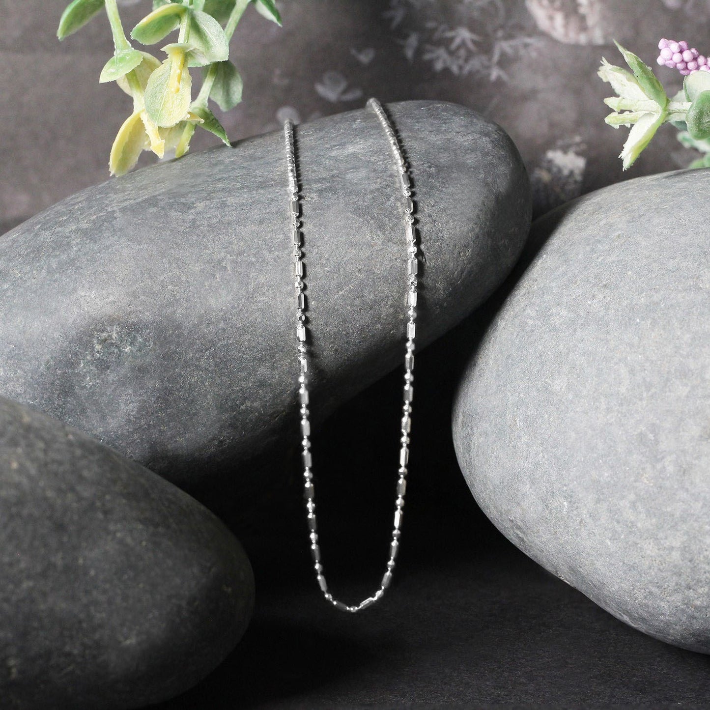 14k White Gold Diamond-Cut Alternating Bead Chain (1.10 mm) - Peelerie
