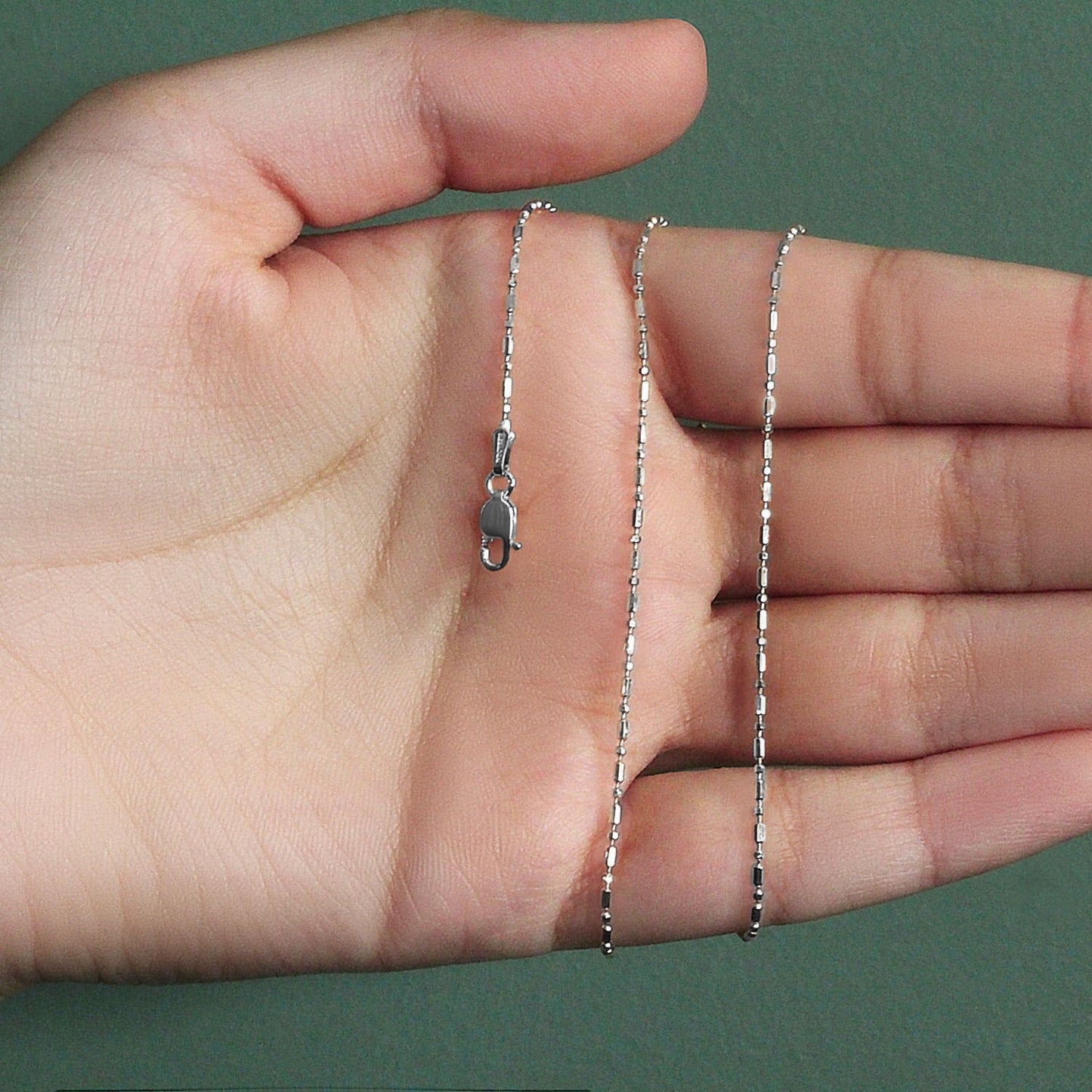 14k White Gold Diamond-Cut Alternating Bead Chain (1.10 mm) - Peelerie