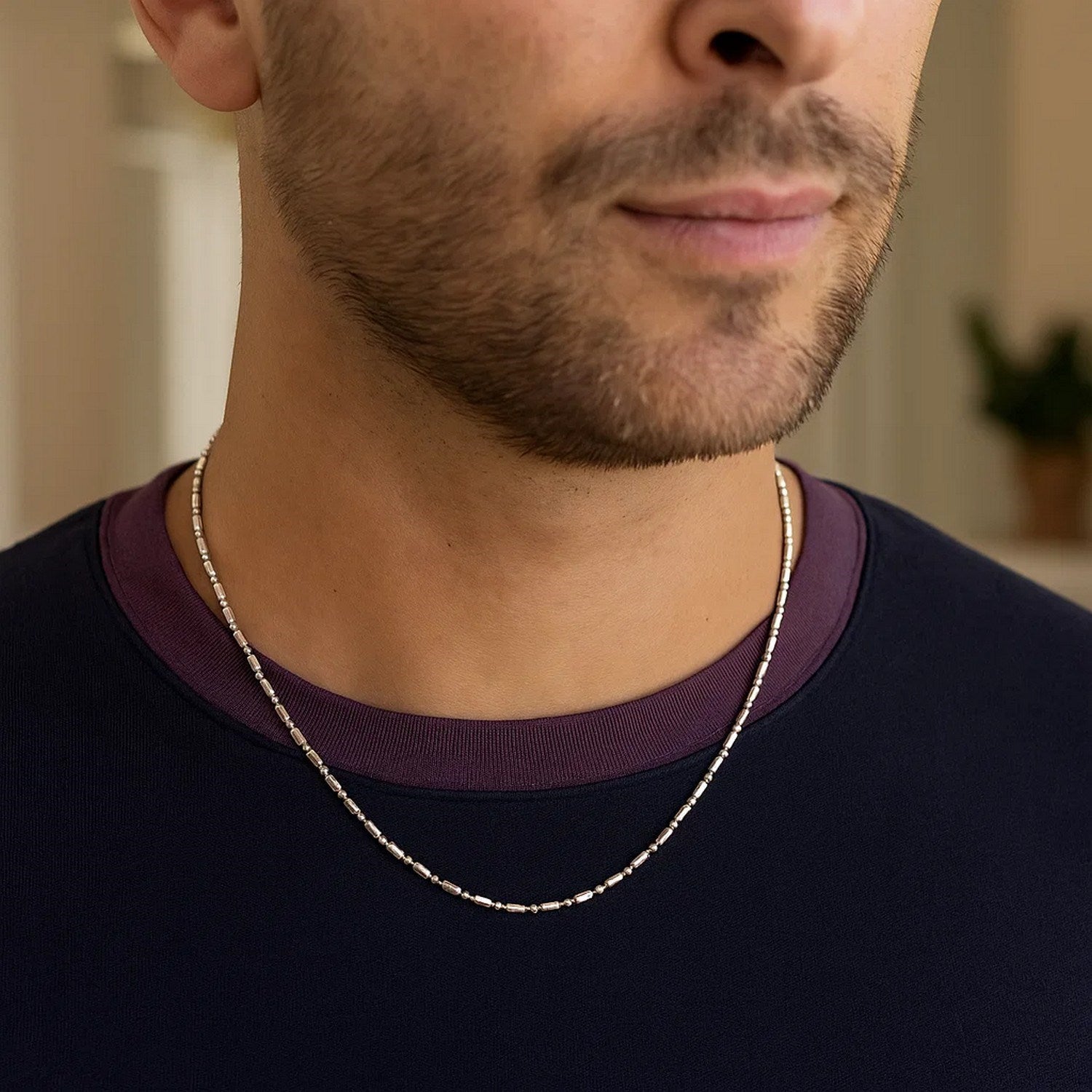 14k White Gold Diamond-Cut Alternating Bead Chain (1.10 mm) - Peelerie