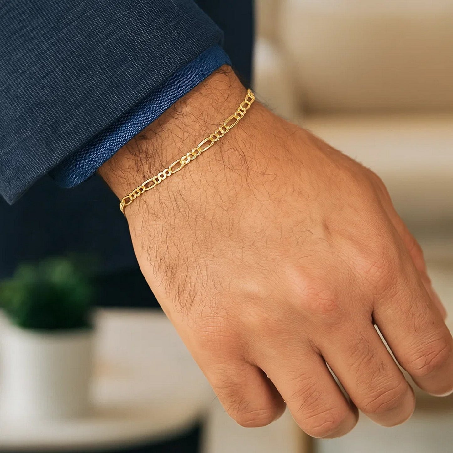 14k Yellow Gold Solid Figaro Bracelet (3.00 mm)