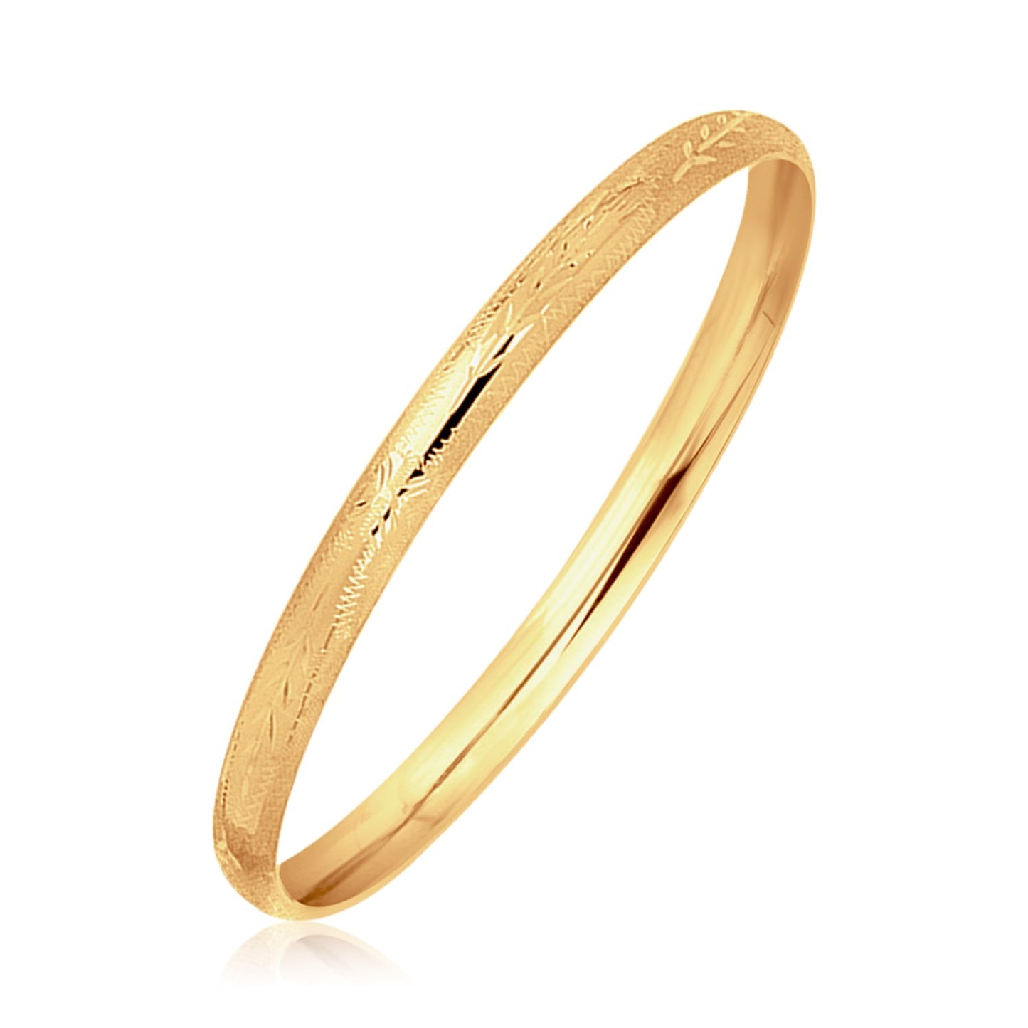 14k Yellow Gold Dome Style Childrens Bangle with Diamond Cuts (5.50 mm) in a sleek high-contrast midnight luxury editorial st