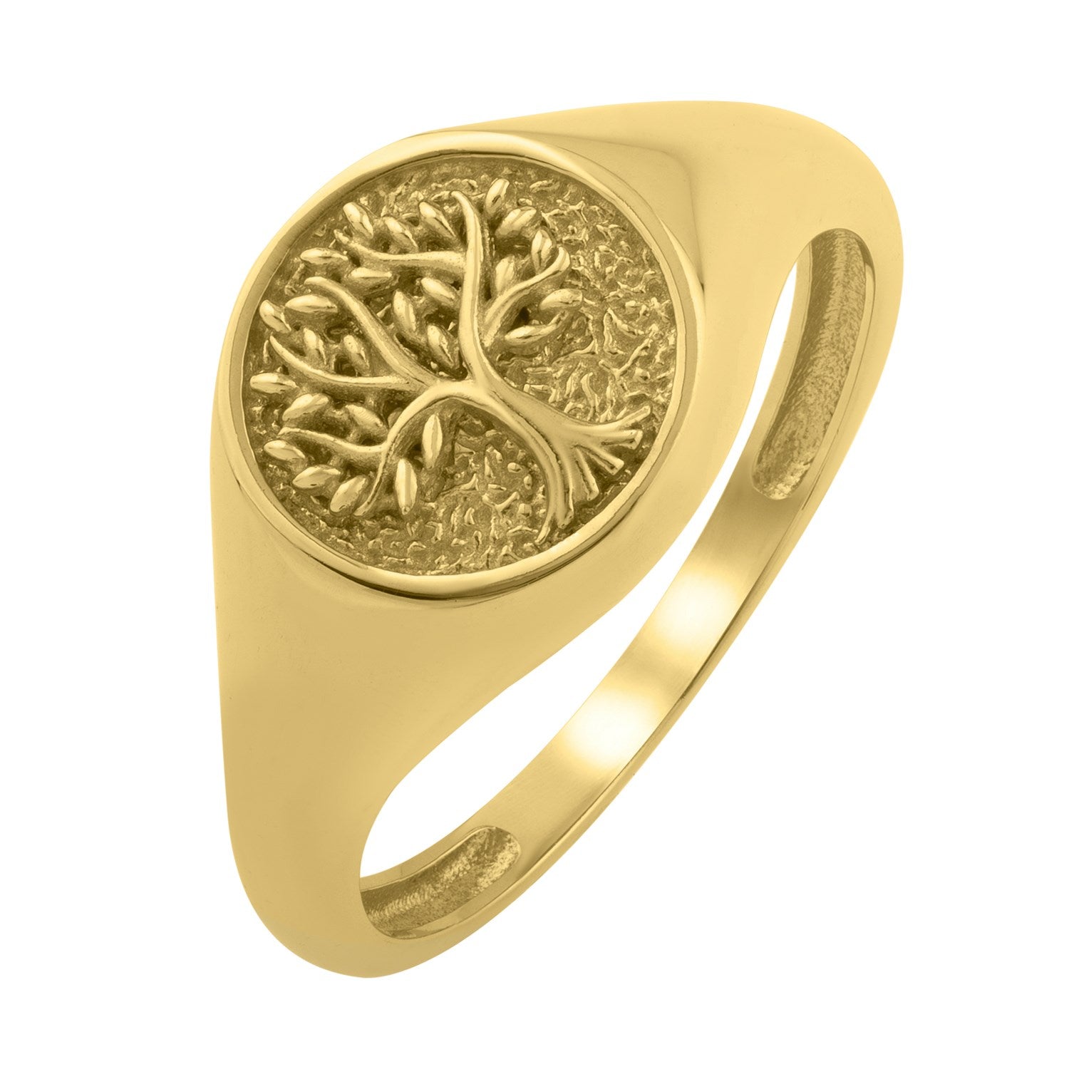 Tree of Life Signet Ring in 14K Yellow Gold (2.40 mm) in a sleek high-contrast midnight luxury editorial style