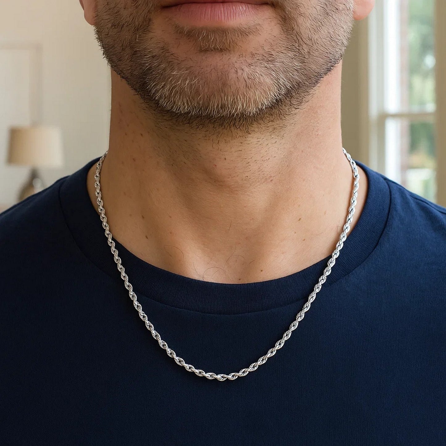 14k White Gold Solid Diamond Cut Rope Chain (3.00 mm) - Peelerie